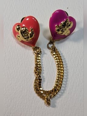 Rare Neon Mickey And Minnie Brooch With Gold Chain Connector.